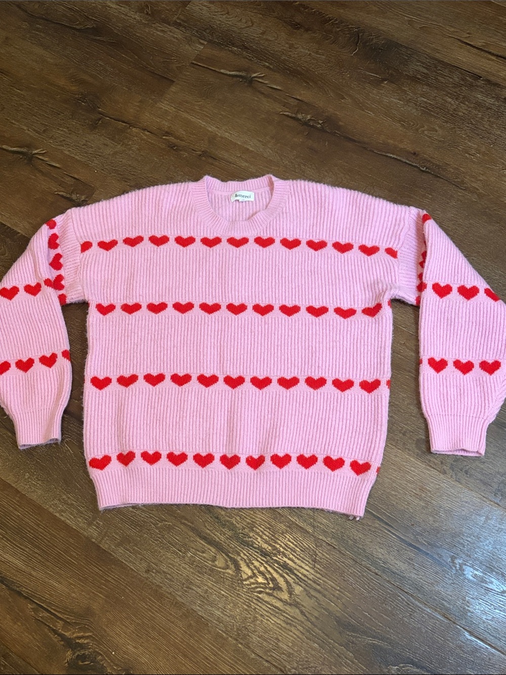 &merci  Pink and Red Heart Sweater Large GUC